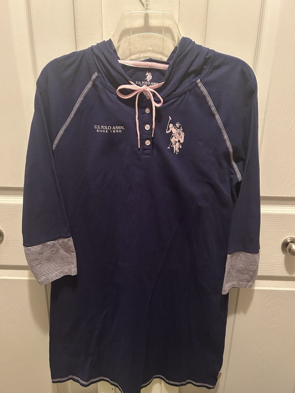 US Polo Association Women’s L Cotton Long Sleeve Hoodie Nightshirt